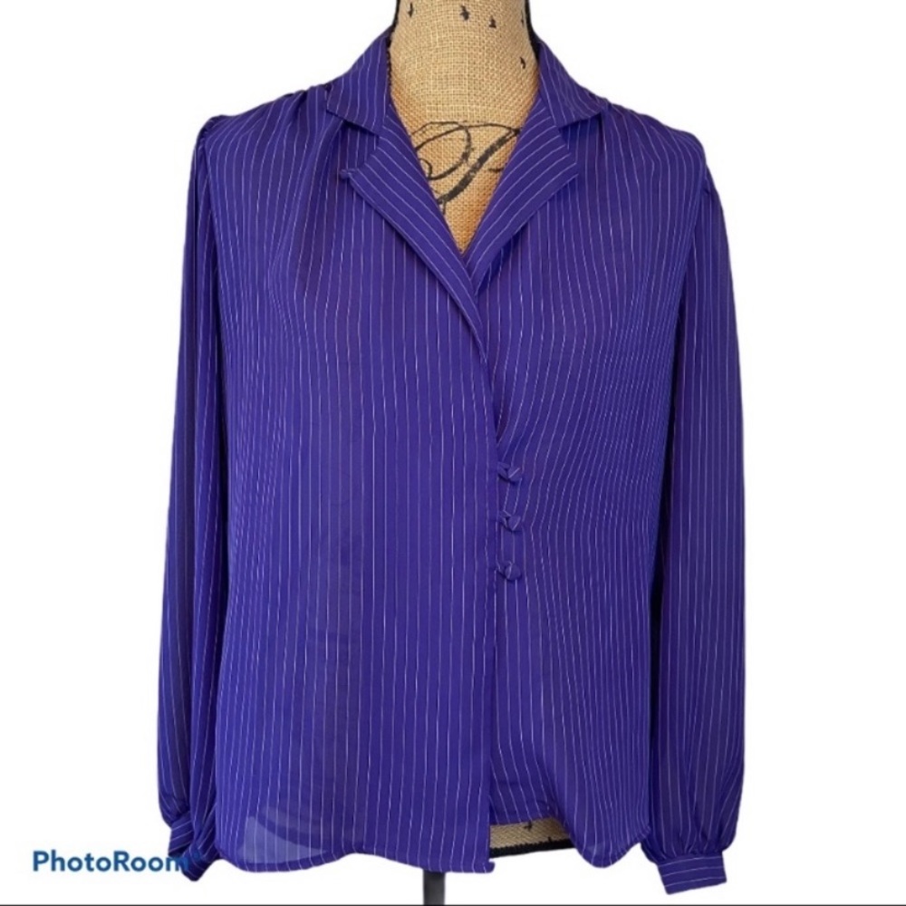 Vintage Notations Purple Stripe Button Front Blouse | Size M